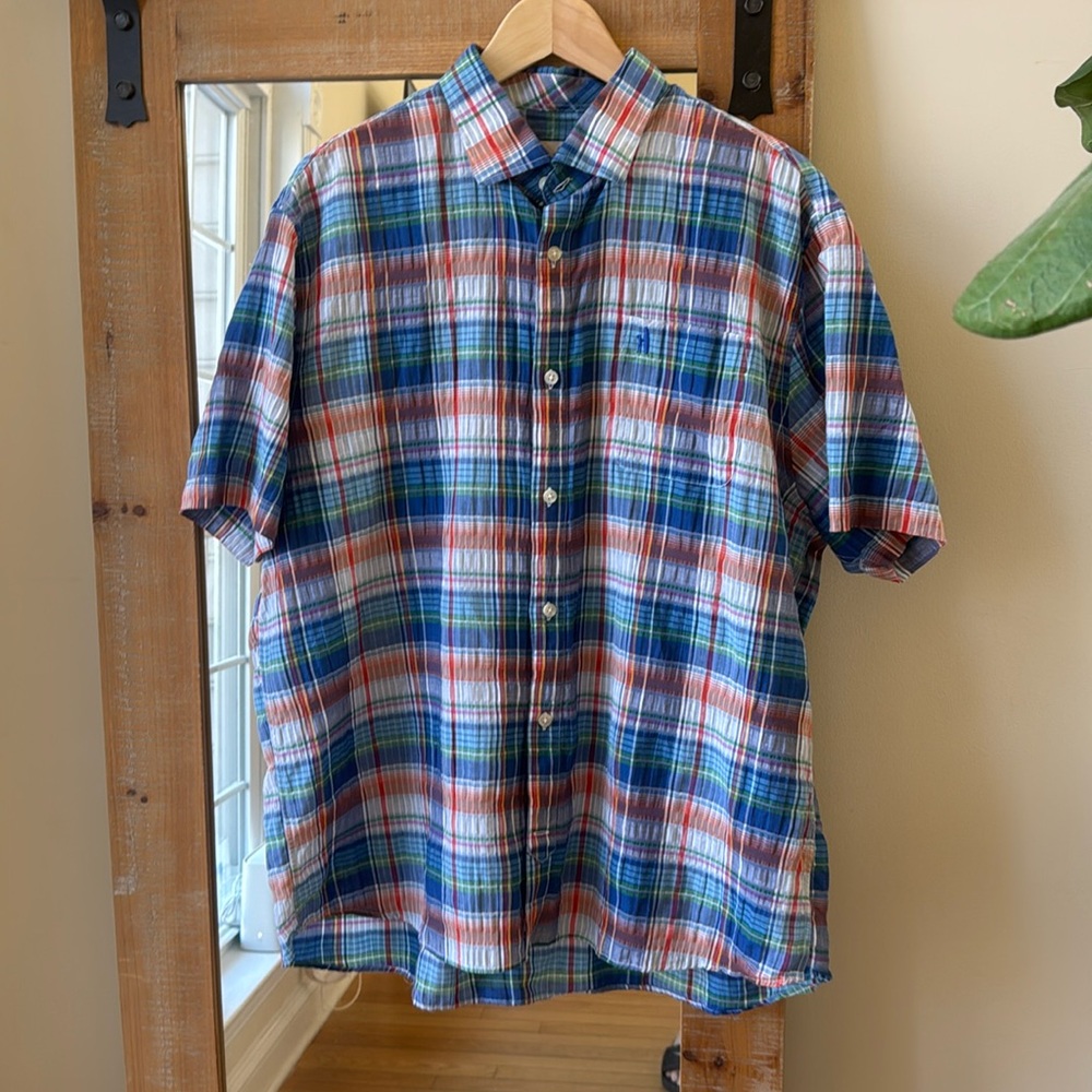 johnnie-O Seersucker Short Sleeve Shirt Size XL